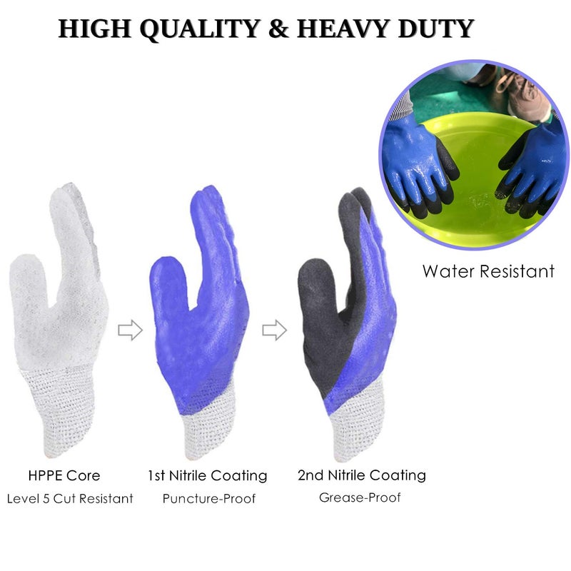 GLOSAV Durable Gardening Gloves for Men, Heavy Duty Nitrile Garden Gloves, Double Coated Work Gloves, Cut Resistant, Puncture Proof, Water Resistant, Touch Screen (Medium) - Image 4
